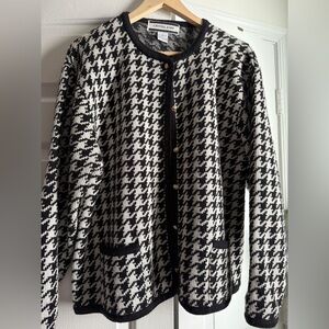 Vintage Crystal Kobe Houndstooth Cardigan Sz L Quiet Luxury Preppy Blair Waldorf